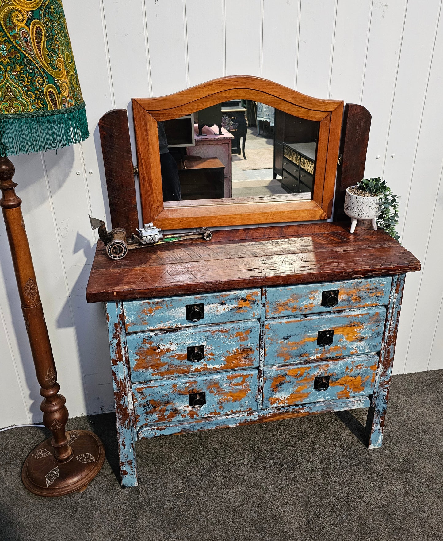 Heavy blue patina