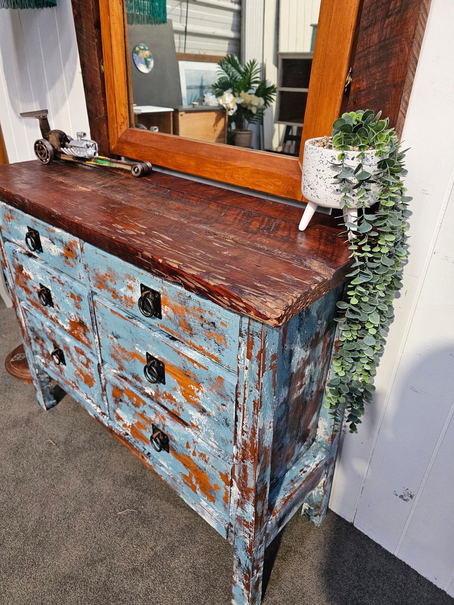 Heavy blue patina