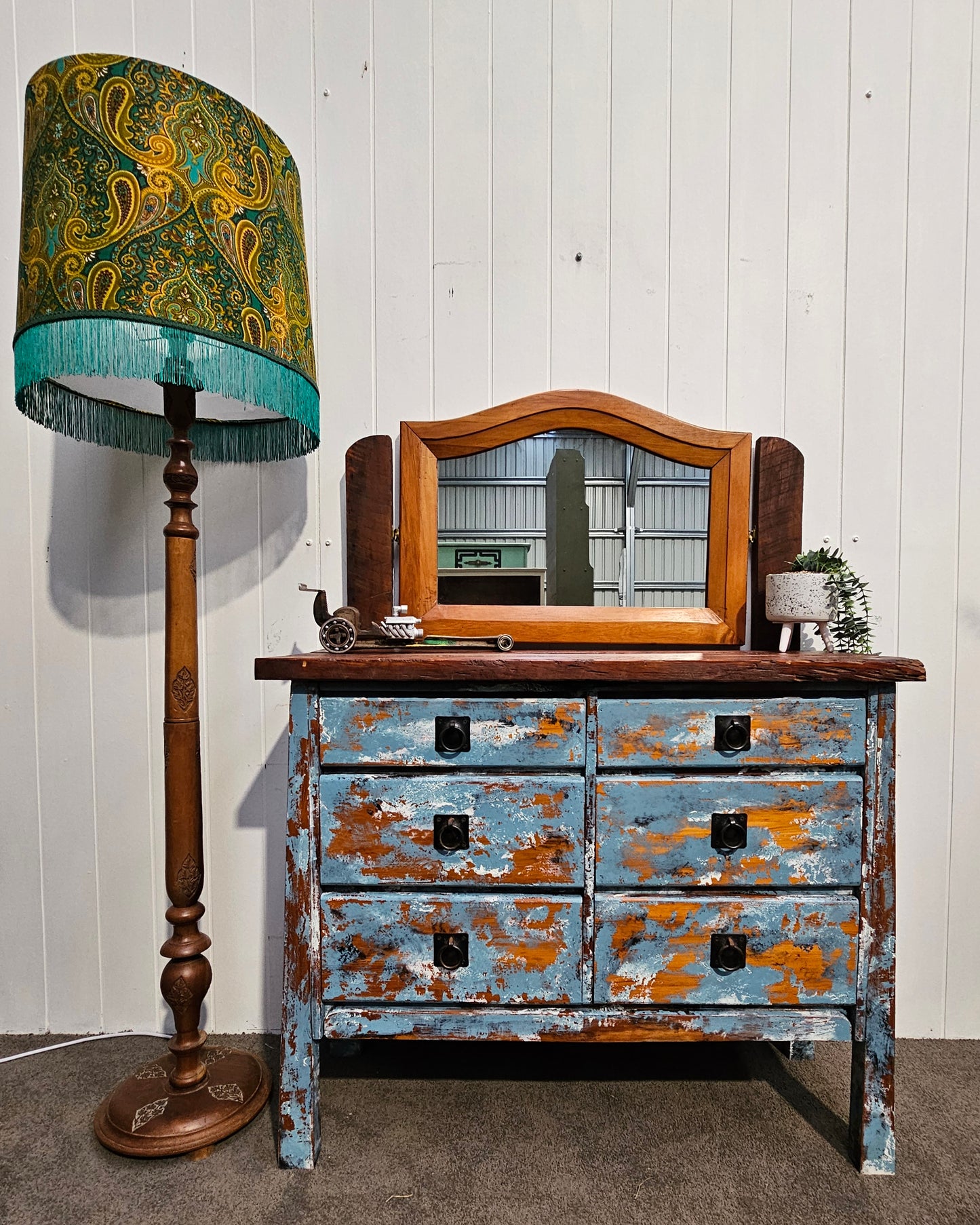 Heavy blue patina