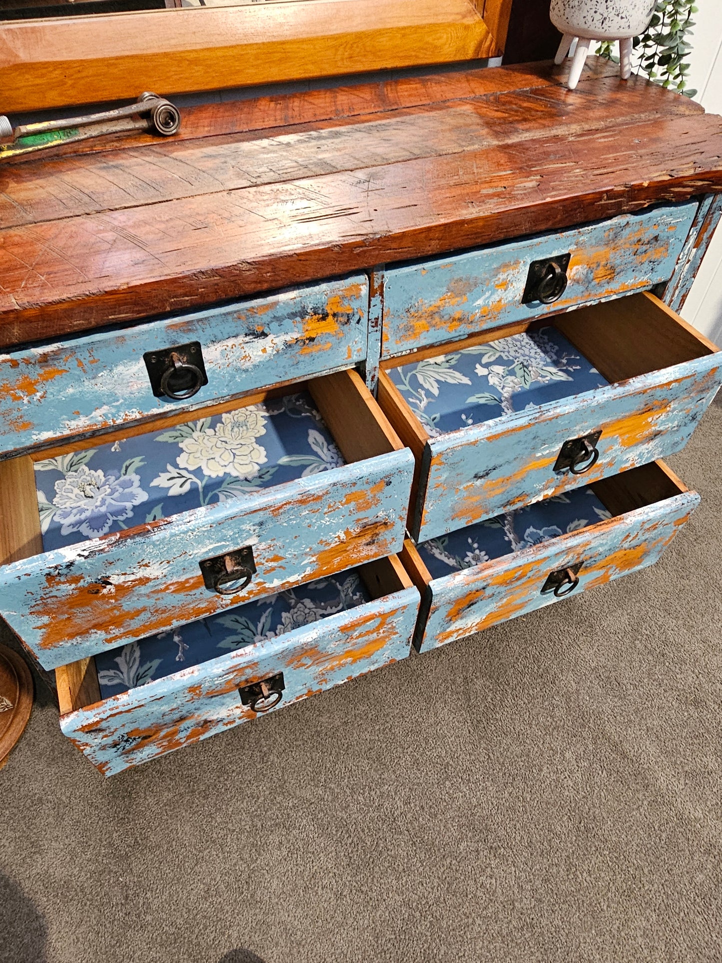 Heavy blue patina