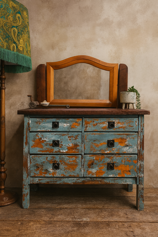 Heavy blue patina